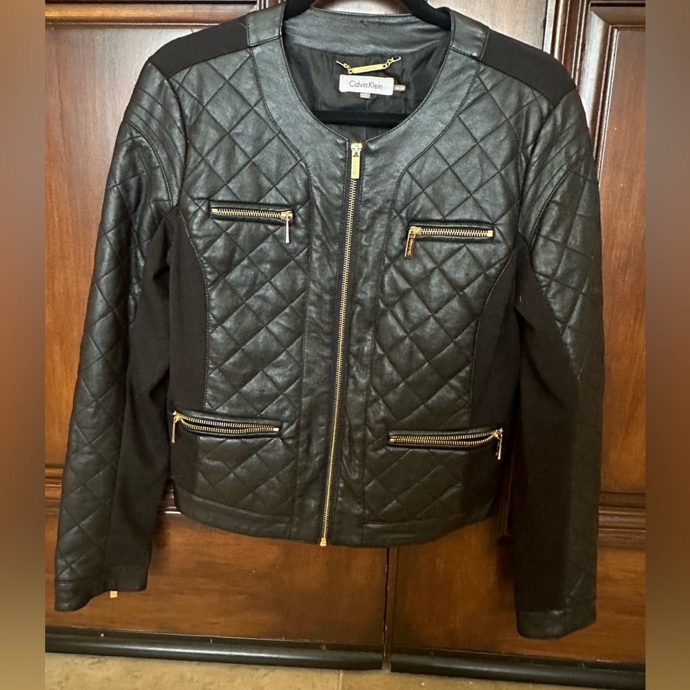 Calvin Klein Black and Gold Leather Jacket